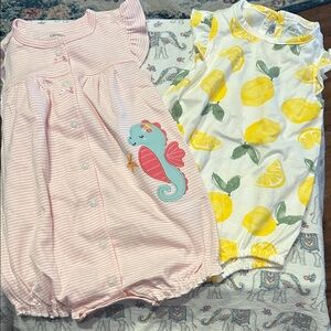 Carter's Striped Pink and Lemon Print Pajama Set